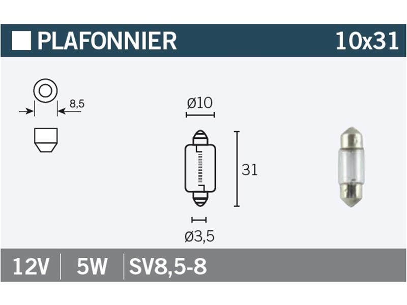 Žarnica Vicma 10x31 SV8,5-8 12V 5W