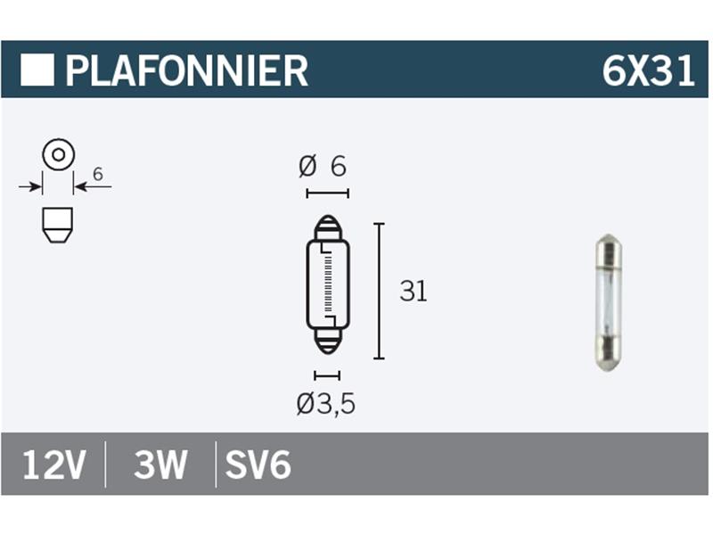 Žarnica Vicma 6X31 SV6 12V 3W