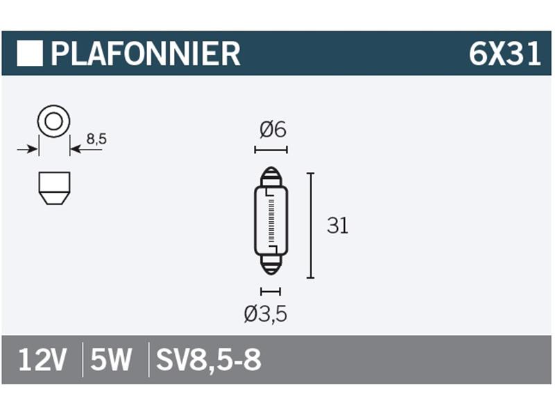 Žarnica Vicma 6X31 SV8,5-8 12V 5W