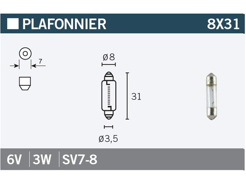 Žarnica Vicma 8X31 SV7-8 6V 3W