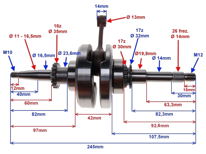 Motorna gred WM 50ccm GY6 CHINA 4T 139QMB 16 zobov